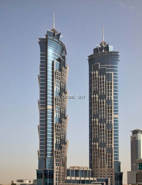 Project Name: Dubai Park Towers Hotel Project Location: Dubai, UAE Building Height: 377 meters Glass Configuration: Heat-Strengthened Laminated LOW-E Insulating Glass Architectural Design: Archgroup Consultants Client: Emirates Airlines Limited