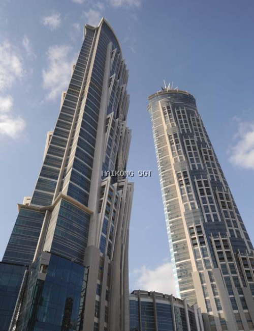 Project Name: Dubai Park Towers Hotel Project Location: Dubai, UAE Building Height: 377 meters Glass Configuration: Heat-Strengthened Laminated LOW-E Insulating Glass Architectural Design: Archgroup Consultants Client: Emirates Airlines Limited
