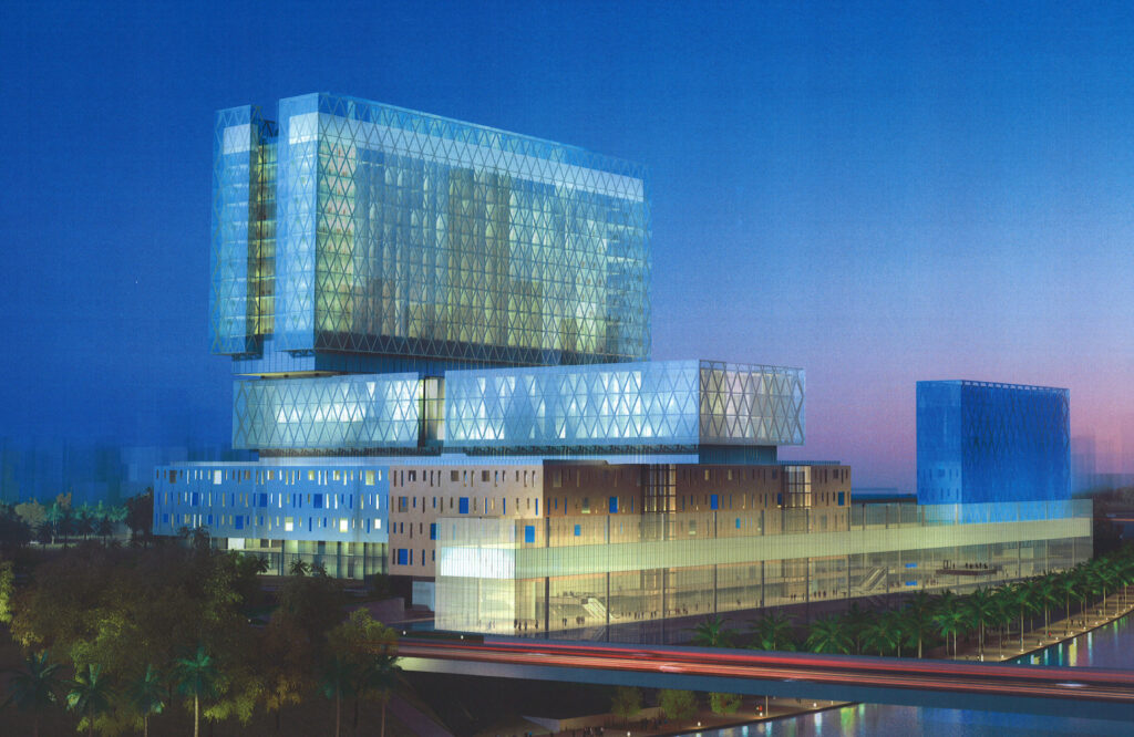 Project Name: Cleveland Clinic Abu Dhabi Project Location: Abu Dhabi Glass Area: 30,000 ㎡ Glass Configuration: LOW-E Laminated Glass, LOW-E Insulating Glass, Double LOW-E Insulating Glass, Laminated Ceramic Fritted Glass Architectural Design: IHDR Architectural