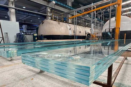 jumbo laminated glass installation for commercial curtain wall